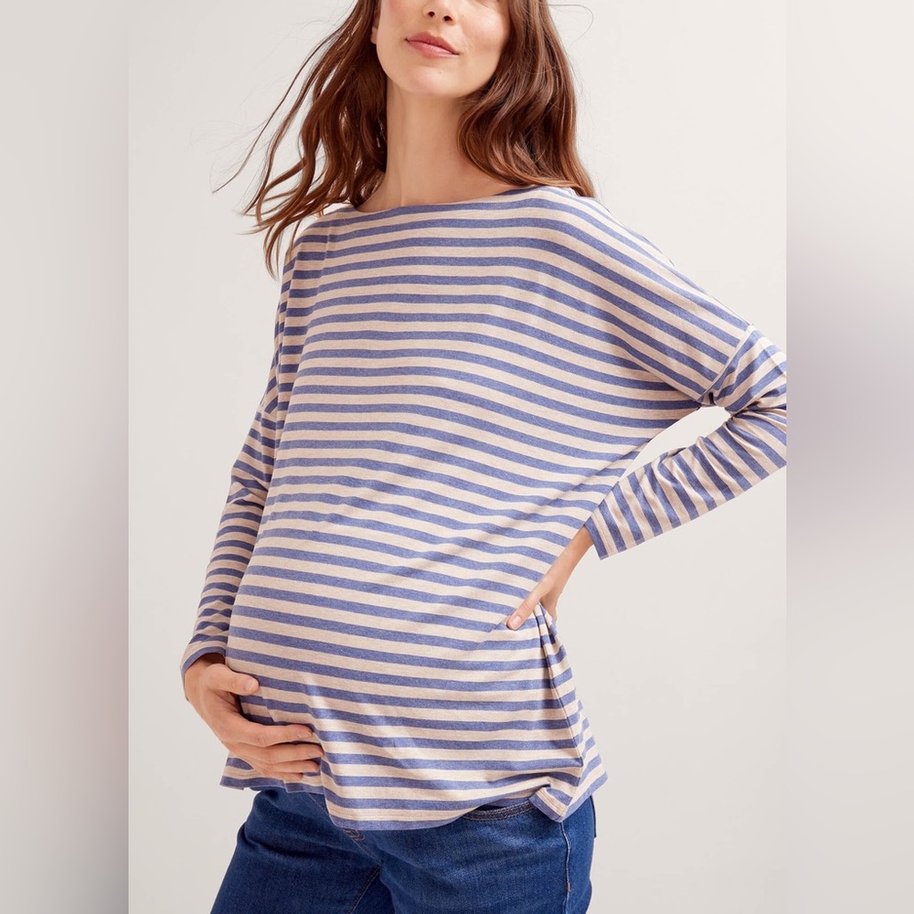 Hatch The Perfect Long Sleeve Striped Top - Blue and Tan